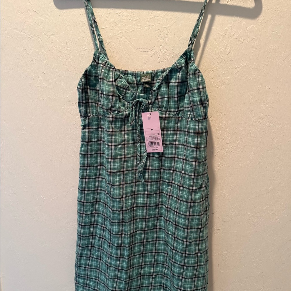 Junior's Wild Fable Green Plaid Spaghetti Strap Dress- Size M